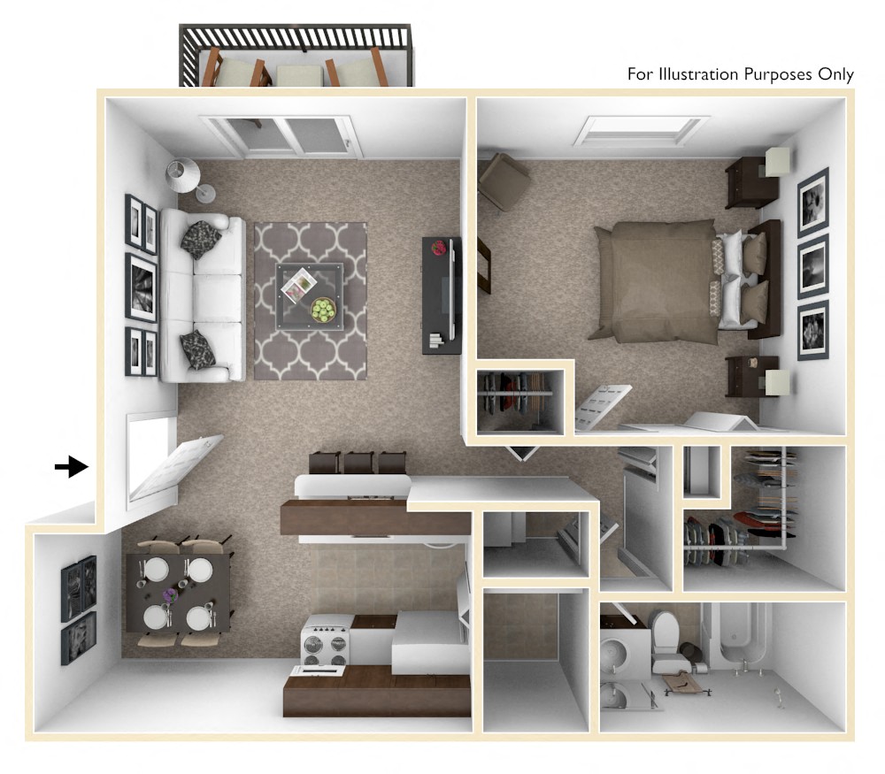 1-Bed/1-Bath, Orchid Floor Plan at Brook Pines, Columbia, SC